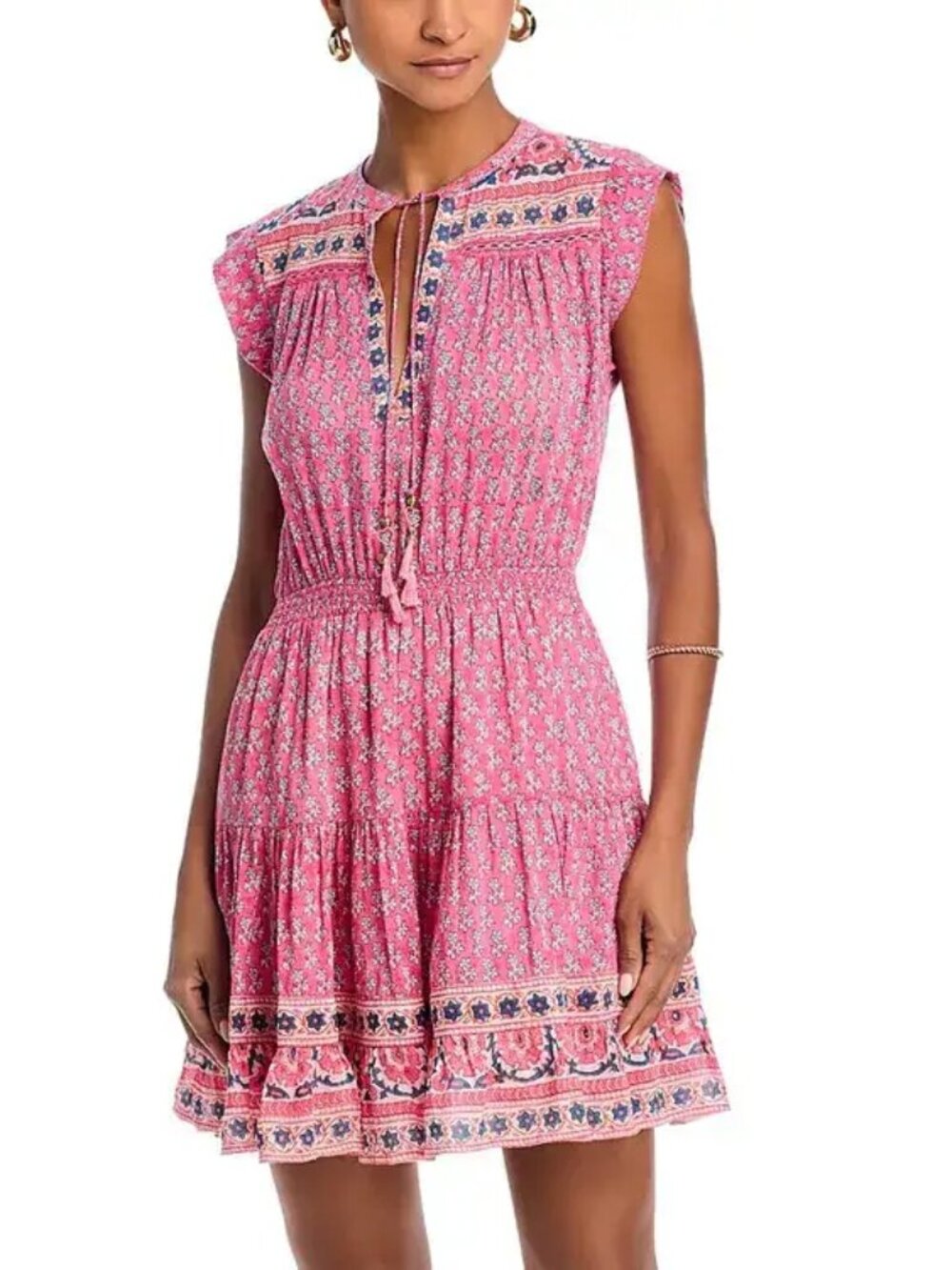 285$ Bell Aubry Fit & Flare Tiered Skirt Mini Dress Size XL Bright Pink